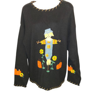 Vintage Fall Scarecrow Pumpkin Patch Oversized Sweater Size Large